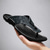 abordables Sandalias de Vacaciones-Chanclas contemporáneas de piel sintética color tostado para hombre con doble corte y correas ajustables: calzado versátil para la comodidad diaria.