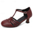 cheap Footwear-Women&#039;s Retro Style Leather Cutout T Bar Ankle Strap Mid Heel Sandal Shoes