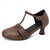cheap Footwear-Women&#039;s Retro Style Leather Cutout T Bar Ankle Strap Mid Heel Sandal Shoes