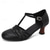 cheap Footwear-Women&#039;s Retro Style Leather Cutout T Bar Ankle Strap Mid Heel Sandal Shoes