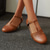 cheap Footwear-Women&#039;s Retro Style Leather Cutout T Bar Ankle Strap Mid Heel Sandal Shoes