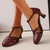 cheap Footwear-Women&#039;s Retro Style Leather Cutout T Bar Ankle Strap Mid Heel Sandal Shoes