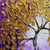 cheap Floral/Botanical Paintings-Hand painted Purple Background Gold Leaf Tree Oil Painting Abstract Textured gold tree paintings Artwork paintings for  Living Room Wall Decor Studio Fine Decor Housewarming Gift