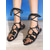 cheap Gladiator Sandals-Women's Black Gladiator Lace-Up Sandals – Trendy and Comfortable Flat Strappy Sandals for Summer Beachwear and Casual Outfits