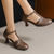 cheap Footwear-Women&#039;s Retro Style Leather Cutout T Bar Ankle Strap Mid Heel Sandal Shoes