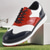 economico Scarpe da Golf da Uomo-scarpe da golf da uomo rosse e blu navy: sneakers stringate ad alte prestazioni con dettagli in pelle per golf, sport e abbigliamento casual