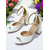 cheap Formal-Women&#039;s White Open-Toe Ankle Strap High Heel Wedding Sandals, Stylish Block Heels for Bridal Parties and Wedding Ceremonies