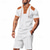 cheap Men&#039;s Tee Sets-Men&#039;s T-shirt Suits 2 Pieces Outfits Tee &amp; Shorts Short Sleeve Standing Collar Summer Color Block Fashion Casual Lace up 2 Piece Vacation Daily Wear Going out Black White Royal Blue Top Tee for Men