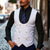 cheap Men&#039;s Vest-Men&#039;s Blazer Business Cocktail Party Wedding Party Fashion Casual Spring &amp;  Fall Polyester Stripes Buttons Pocket Comfortable Double Breasted Blazer Black White Sky Blue
