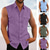 abordables Vacaciones-Hombre Camisa Camisa de lino Camisa de verano Camisa de playa Abotonar la camisa Camisa sin mangas Plano Vacaciones Hawaiano Negro Azul cielo Morado Verde Trébol Sin Mangas Cuello Vuelto Verano