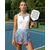 billiga Kvinnors tennisuppsättning-Dam Geometrisk Sportset Tennisset Tenniskjol Tennisskjorta 2 delar Ärmlös Lappverk Mönster Andningsfunktion Tennis Golf Badminton Nedvikt Kjolar Blå Tenniskläder