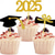 abordables Temporada de Graduación-Adornos para cupcakes de graduación 2025, 48 piezas, palillos para comida o aperitivos para fiesta de graduación, mini decoraciones para tartas, diploma 2025, juego de birrete de graduación 2025, 48