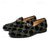 abordables Mocasines-Mocasines de terciopelo azul bordado con detalle metálico para hombre: elegantes zapatos de fiesta de graduación.