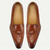 abordables Mocasines de cuero de primera calidad-Mocasines marrones de piel grabada con flecos para hombre: zapatos de fiesta de piel de vacuno de primera calidad para banquetes y fiestas.