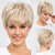 cheap Older Wigs-Light Blonde Mixed Off-White Short Pixie Cut Wigs for Women With Bangs Human-hair Like Texture Natural Layered Hair