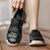 abordables sandalias de exterior-Sandalias de pescador de piel sintética marrón para hombre: cómodas sandalias con velcro para exteriores, ideales para verano y uso informal.
