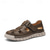 abordables sandalias de exterior-Sandalias de pescador de piel sintética marrón para hombre: cómodas sandalias con velcro para exteriores, ideales para verano y uso informal.