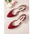 abordables Ballerines femme-Ballerines bordeaux à bout pointu pour femme – chaussures en daim avec bride de cheville en perles pour des rendez-vous élégants en journée