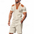 cheap Men&#039;s Tee Sets-Men&#039;s T-shirt Suits 2 Pieces Outfits Tee &amp; Shorts Short Sleeve Standing Collar Summer Color Block Fashion Casual Lace up 2 Piece Vacation Daily Wear Going out Black White Royal Blue Top Tee for Men