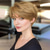 cheap Older Wigs-Short Brown Pixie Cut Wig for Women Short Hair Wigs with Bangs Mixed Blonde Highlight Layered Fluffy Synthetic Hair Replacement Wig Halloween Costumes Wigs