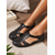 cheap Women&#039;s Flats-Women&#039;s Laser-Cut Faux Leather Comfort Sandals – Casual Magic Tape Shoes for Everyday Use