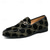 abordables Mocasines-Mocasines de terciopelo azul bordado con detalle metálico para hombre: elegantes zapatos de fiesta de graduación.