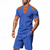 cheap Men&#039;s Tee Sets-Men&#039;s T-shirt Suits 2 Pieces Outfits Tee &amp; Shorts Short Sleeve Standing Collar Summer Color Block Fashion Casual Lace up 2 Piece Vacation Daily Wear Going out Black White Royal Blue Top Tee for Men