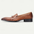 abordables Mocasines de cuero de primera calidad-Mocasines marrones de piel grabada con flecos para hombre: zapatos de fiesta de piel de vacuno de primera calidad para banquetes y fiestas.