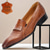abordables Mocasines de cuero de primera calidad-Mocasines marrones de piel grabada con flecos para hombre: zapatos de fiesta de piel de vacuno de primera calidad para banquetes y fiestas.