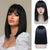 cheap Synthetic Trendy Wigs-Black Bob Wig with Bangs Short Black Straight Wig for Women Natural Looking Heat Resistant Synthetic Wig for Grils Daily Party Halloween Cosplay Use 13inch