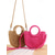 voordelige Handtas &amp; Draagtassen-dames geweven stro strandtas met ronde handgrepen en lange riem - boho zomerhandtas voor vakantie, reizen en casual outfits roze oranje bruin