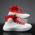 abordables Baskets Décontractées-Baskets de basket montantes rouges et blanches pour hommes avec absorption des chocs – confort et durabilité haut de gamme pour des performances sportives