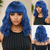 cheap Synthetic Trendy Wigs-Women&#039;s Synthetic Wig Deep Wave Water Wave Asymmetrical Neat Bangs 16 Inch A1 Comfort Classic Machine Made Blue