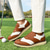 economico Scarpe da Golf da Uomo-scarpe da golf da uomo rosse e blu navy: sneakers stringate ad alte prestazioni con dettagli in pelle per golf, sport e abbigliamento casual
