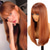 cheap Synthetic Trendy Wigs-Auburn Long Layered Wig with Bangs Ginger Straight Hair Wigs for WomenRed Hair Synthetic Heat Resistant Wig for Party Cosplay Dality Use