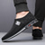 cheap Slip-On Casual Shoes-Men's Black Slip-On Sneakers with Textured Design – Comfortable Shoes for Casual and Everyday Wear