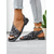 cheap Casual Sandals-Women&#039;s Blue Abstract Denim Print Peep-Toe Sandals – Artistic Slingback Sandals for Summer Vacations, Resort &amp; Casual Outfits