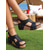 cheap Casual Sandals-Women’s Black Wedge Sandals with Zipper — Faux Leather Studded Open-Toe Heels, Cork Platform Design, for Vacation, Beach and Weekend Outings