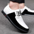 economico Scarpe Casual con Lacci-Sneakers da uomo in similpelle nere e bianche dal design sportivo: calzature comode e alla moda per giornate casual, viaggi e gite del fine settimana