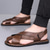 cheap Vacation Sandals-Men's Brown Faux Leather Cross-Strap Sandals with Adjustable Closure - Comfortable and Trendy Sandals for Warm Weather