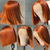 cheap Human Hair Lace Front Wigs-Ginger# Front Lace Short BOBO Wig  Orange 13*4 Lace Straight Hair 150% Density