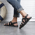 preiswerte Lässige Sandalen-Schwarze, minimalistische Sandalen aus Kunstleder für Herren – stilvolles Kreuzriemen-Design mit Schnallenverschluss für lässige Sommerkleidung