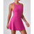 cheap Women's Tennis Dress-Women's Solid Colored Tennis Dress with Built in Shorts and Bra Sports Dress Sleeveless Ruched Breathable Tennis Pickleball Round Dress Khaki Black Dark Navy Tennis Clothing