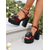 abordables Sandales de Robe-Sandales à talons épais et plateformes noires vernies pour femmes - Chaussures à bride à la cheville et bout ouvert avec nœud décoratif pour adultes, rendez-vous quotidien &amp;sortie décontractée