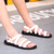 preiswerte Lässige Sandalen-Schwarze, minimalistische Sandalen aus Kunstleder für Herren – stilvolles Kreuzriemen-Design mit Schnallenverschluss für lässige Sommerkleidung