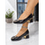 abordables Block Heels-Escarpins à talons compensés en cuir verni pour femmes avec boucle dorée – Escarpins rétro à bout carré pour le bureau, les réunions d&#039;affaires et les événements formels