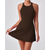 cheap Women's Tennis Dress-Women's Solid Colored Tennis Dress with Built in Shorts and Bra Sports Dress Sleeveless Ruched Breathable Tennis Pickleball Round Dress Khaki Black Dark Navy Tennis Clothing