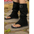 baratos Botas da moda-Botas gladiadoras femininas de camurça marrom com biqueira de argola – sola plana, fivela ajustável, estilo boho para viagens de verão