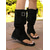 baratos Botas da moda-Botas gladiadoras femininas de camurça marrom com biqueira de argola – sola plana, fivela ajustável, estilo boho para viagens de verão