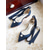 cheap Cocktail-Women&#039;s Navy Satin Pointed Toe Flats - Pearl Embellished Ribbon Tie Dress Shoes for Elegant Evenings, Weddings, and Special Occasions